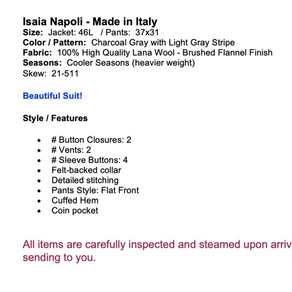 Isaia Napoli 46L 37x31 Gray Stripe Wool Flannel Designer 2 Piece Suit Italy - Picture 2 of 16